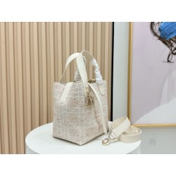 Borse Firmate Replica tote verticale Dior Tweed Toujours motivo Cannage rosa