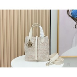 Borse Firmate Replica tote verticale Dior Tweed Toujours motivo Cannage rosa