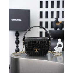 Mini borsa a tracolla Chanel stampa coccodrillo AS6424 Nero