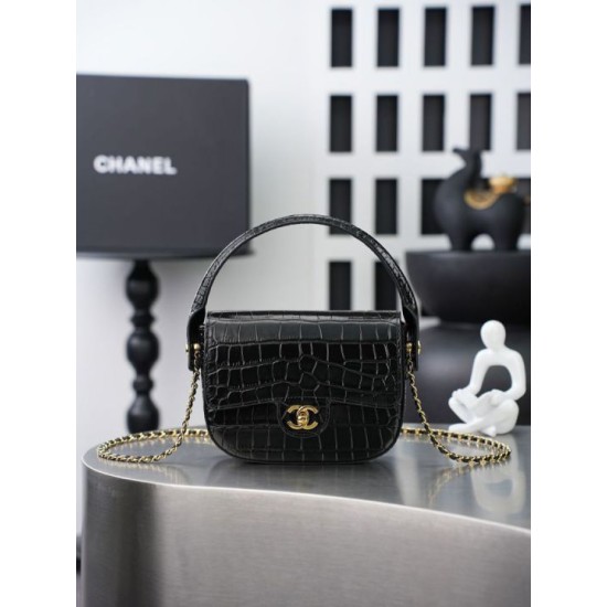 Mini borsa a tracolla Chanel stampa coccodrillo AS6424 Nero
