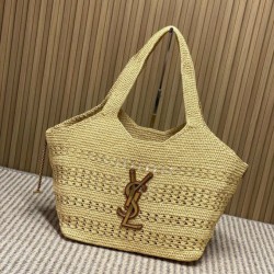 Replica perfette Borse Firmate  tote Icare YSL Saint Laurent con intreccio rafia albicocca