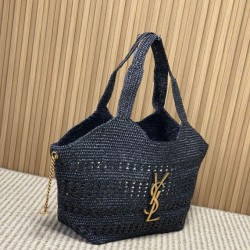 Sito Replica Borsa tote Icare YSL Saint Laurent con intreccio rafia Nero Imitazioni Replica perfette Borsa tote Icare YSL Saint Laurent con intreccio rafia Nero