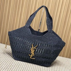Replica perfette Borsa tote Icare YSL Saint Laurent con intreccio rafia Nero