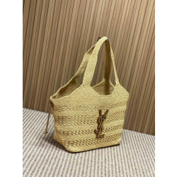Borse Firmate Replica tote Icare YSL Saint Laurent con intreccio rafia albicocca