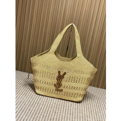 Borse Firmate Replica tote Icare YSL Saint Laurent con intreccio rafia albicocca