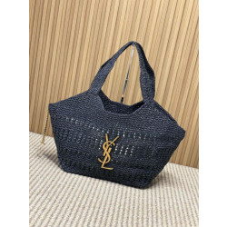 Borsa tote Icare YSL Saint Laurent con intreccio rafia Nero