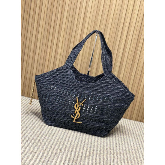 Borsa tote Icare YSL Saint Laurent con intreccio rafia Nero Borsa tote Icare YSL Saint Laurent con intreccio rafia Nero