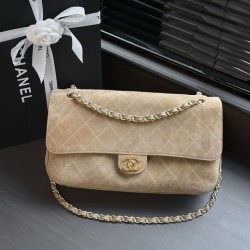 Replica perfette Borsa Chanel Flap Maxi scamosciata con catena AS6281 albicocca