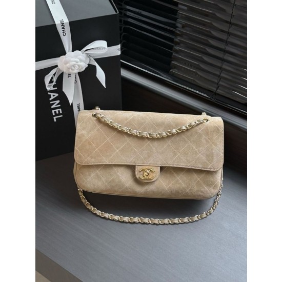 Borsa Chanel Flap Maxi scamosciata con catena AS6281 albicocca