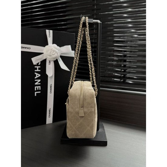 Borsa a tracolla orizzontale Chanel 26A AS6443 Albicocca scamosciata