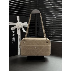 Borsa a tracolla orizzontale Chanel 26A AS6443 Albicocca scamosciata