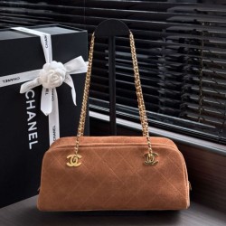 Replica Perfetta Borsa bowling grande Chanel AS6406 con tracolla a catena Marrone Imitazione Falsa