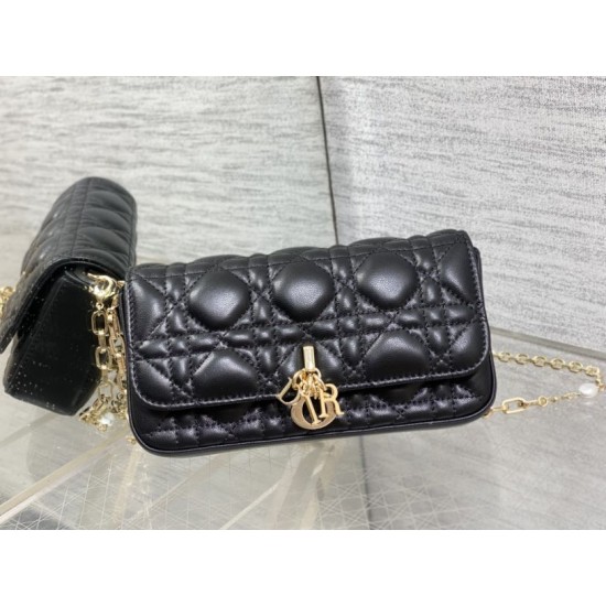 Replica di alta qualità Pochette per cellulare Dior My Dior Talk nera Replica Perfetta Pochette per cellulare Dior My Dior Talk nera Imitazione Falsa