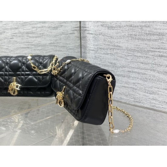 Replica di alta qualità Pochette per cellulare Dior My Dior Talk nera Replica Perfetta Pochette per cellulare Dior My Dior Talk nera Imitazione Falsa