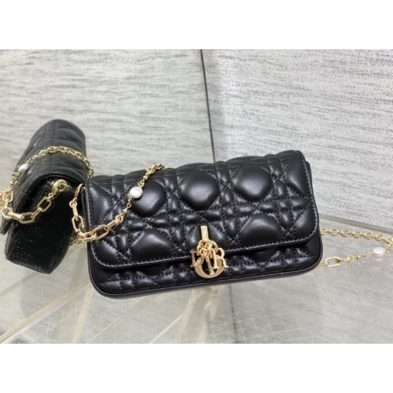 Replica di alta qualità Pochette per cellulare Dior My Dior Talk nera Replica Perfetta Pochette per cellulare Dior My Dior Talk nera Imitazione Falsa