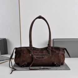 Alta gamma Borsa a tracolla Balenciaga Le City East/West scamosciata caffè