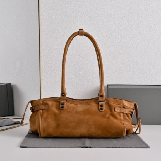 Borsa Replica di lusso a tracolla Balenciaga Le City East/West scamosciata Marrone Borsa Replica di lusso a tracolla Balenciaga Le City East/West scamosciata Marrone