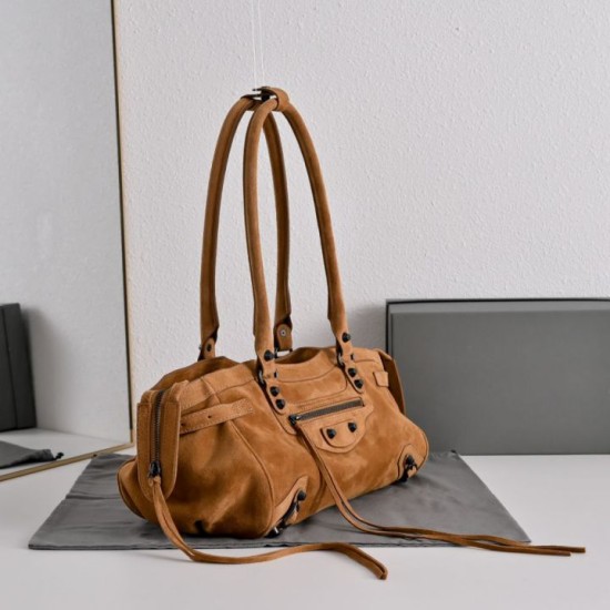 Borsa Replica di lusso a tracolla Balenciaga Le City East/West scamosciata Marrone Borsa Replica di lusso a tracolla Balenciaga Le City East/West scamosciata Marrone