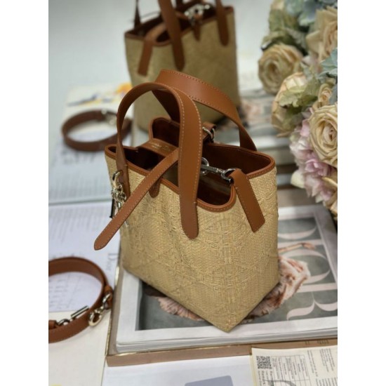 Replica 1:1 Borsa tote verticale Toujours piccola Dior rafia marrone