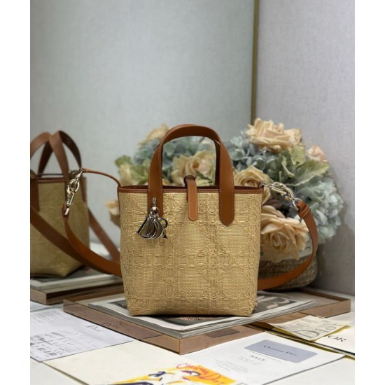 Replica 1:1 Borsa tote verticale Toujours piccola Dior rafia marrone