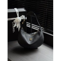 Imitazioni Borsa a tracolla Hobo Chanel AS6570 Halfmoon nera