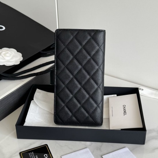 Replica Portafoglio lungo Chanel in pelle caviar trapuntata Nero Replica Portafoglio lungo Chanel in pelle caviar trapuntata Nero
