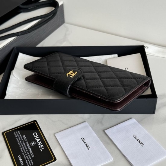 Replica Portafoglio lungo Chanel in pelle caviar trapuntata Nero Replica Portafoglio lungo Chanel in pelle caviar trapuntata Nero