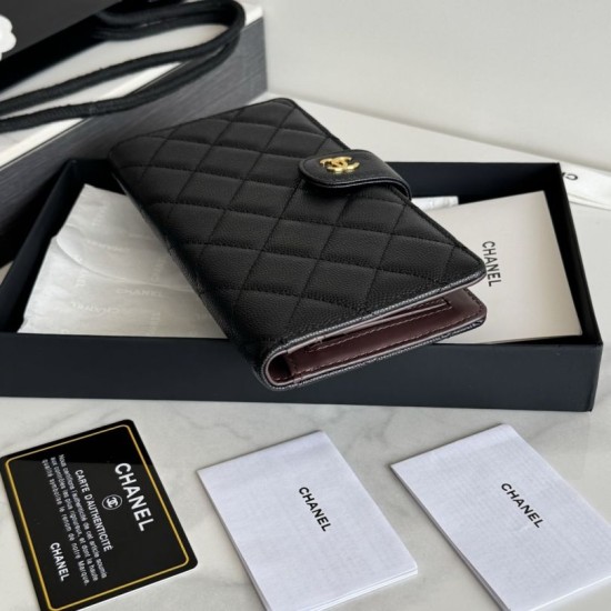 Replica Portafoglio lungo Chanel in pelle caviar trapuntata Nero Replica Portafoglio lungo Chanel in pelle caviar trapuntata Nero