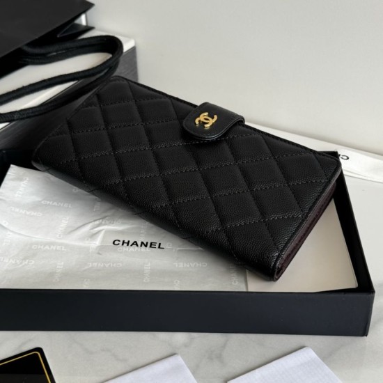 Replica Portafoglio lungo Chanel in pelle caviar trapuntata Nero Replica Portafoglio lungo Chanel in pelle caviar trapuntata Nero