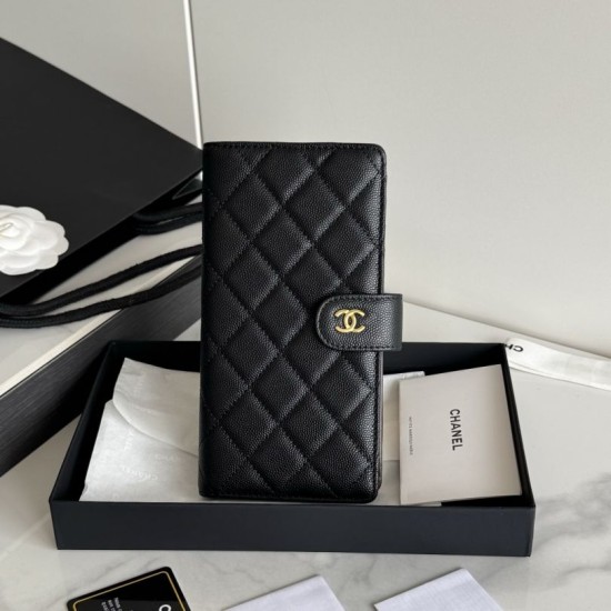 Replica Portafoglio lungo Chanel in pelle caviar trapuntata Nero Replica Portafoglio lungo Chanel in pelle caviar trapuntata Nero