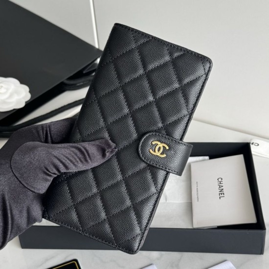 Replica Portafoglio lungo Chanel in pelle caviar trapuntata Nero Replica Portafoglio lungo Chanel in pelle caviar trapuntata Nero