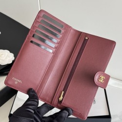 [Qualità superiore] Portafoglio lungo Chanel in pelle caviar trapuntata Rosso