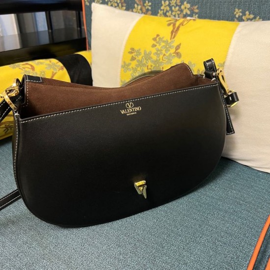 Imitazione Borsa a spalla Valentino Garavani Small Ohval nera/gialla Replica Borsa a spalla Valentino Garavani Small Ohval nera/gialla