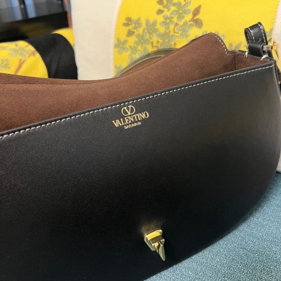 Imitazione Borsa a spalla Valentino Garavani Small Ohval nera/gialla Replica Borsa a spalla Valentino Garavani Small Ohval nera/gialla