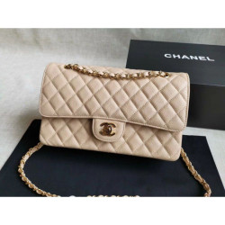 Medium Classic Caviar Flap Borse A1112 Albicocca Argento / Hardware d'oro
