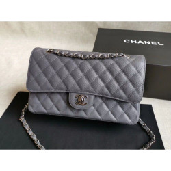 Medium Classic Caviar Flap Borse A1112 Grigio Argento / Hardware d'oro