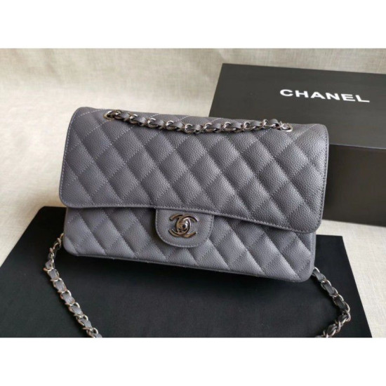 Medium Classic Caviar Flap Borse A1112 Grigio Argento / Hardware d'oro Medium Classic Caviar Flap Borse A1112 Grigio Argento / Hardware d'oro