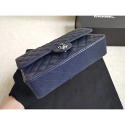 Medium Classica Caviar Flap Borse A1112 Blu Argento / Hardware d'oro