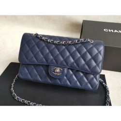Medium Classica Caviar Flap Borse A1112 Blu Argento / Hardware d'oro