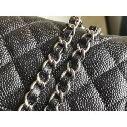 Medium Classica Caviar Flap Borse A1112 Nero Argento / Hardware d'oro