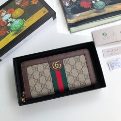 Replica Alta Qualità Portafoglio Ophidia GG Zip Around 523154 Marrone