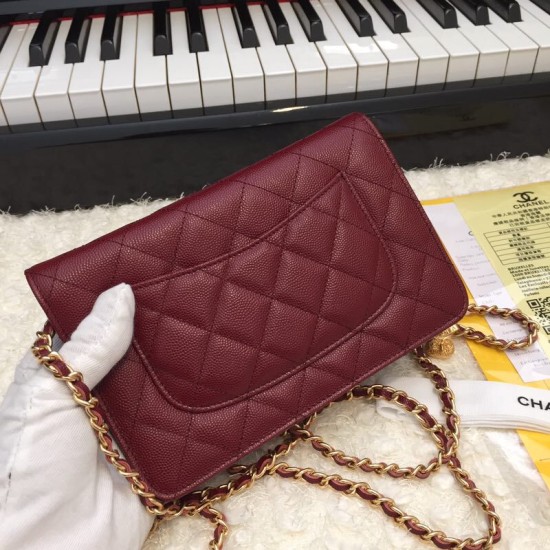 Replica 1:1 Stitch Chain Grained Pelle di vitello Woc Borsa A33814 Claret Outlet Stitch Chain Grained Pelle di vitello Woc Borsa A33814 Claret imitazioni perfette