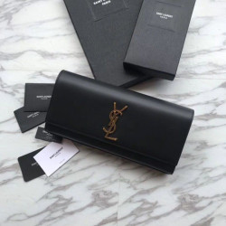 Imitazione Portafoglio YSL Saint Laurent Classic Monogram in pelle liscia nera