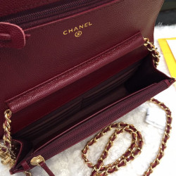 Stitch Chain Grained Pelle di vitello Woc Borsa A33814 Claret