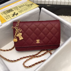 Stitch Chain Grained Pelle di vitello Woc Borsa A33814 Claret