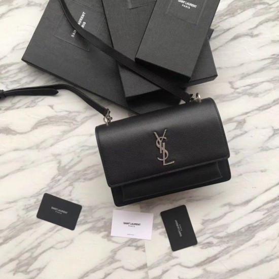 YSL Saint Laurent Sunset Medium Liscio Pelle Indietro Argento Hardware