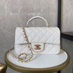 Replica Mini Borsa con Patta in Pelle di Vitello Granata con Manico Superiore AS2431 Bianco Griffate