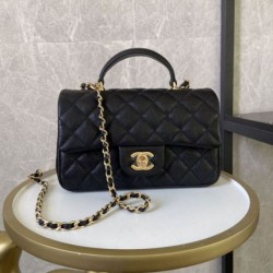 Replica Mini Borsa con Patta in Pelle di Vitello Granata con Manico Superiore AS2431 Nero Griffate