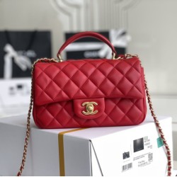 Replica Mini Borsa con Patta in Pelle di Vitello Granata con Manico Superiore AS2431 Rosso Griffate