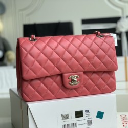 Replica Dettagli perfetti Borsa classica con patta A1112 Hardware argento rosso chiaro Griffate